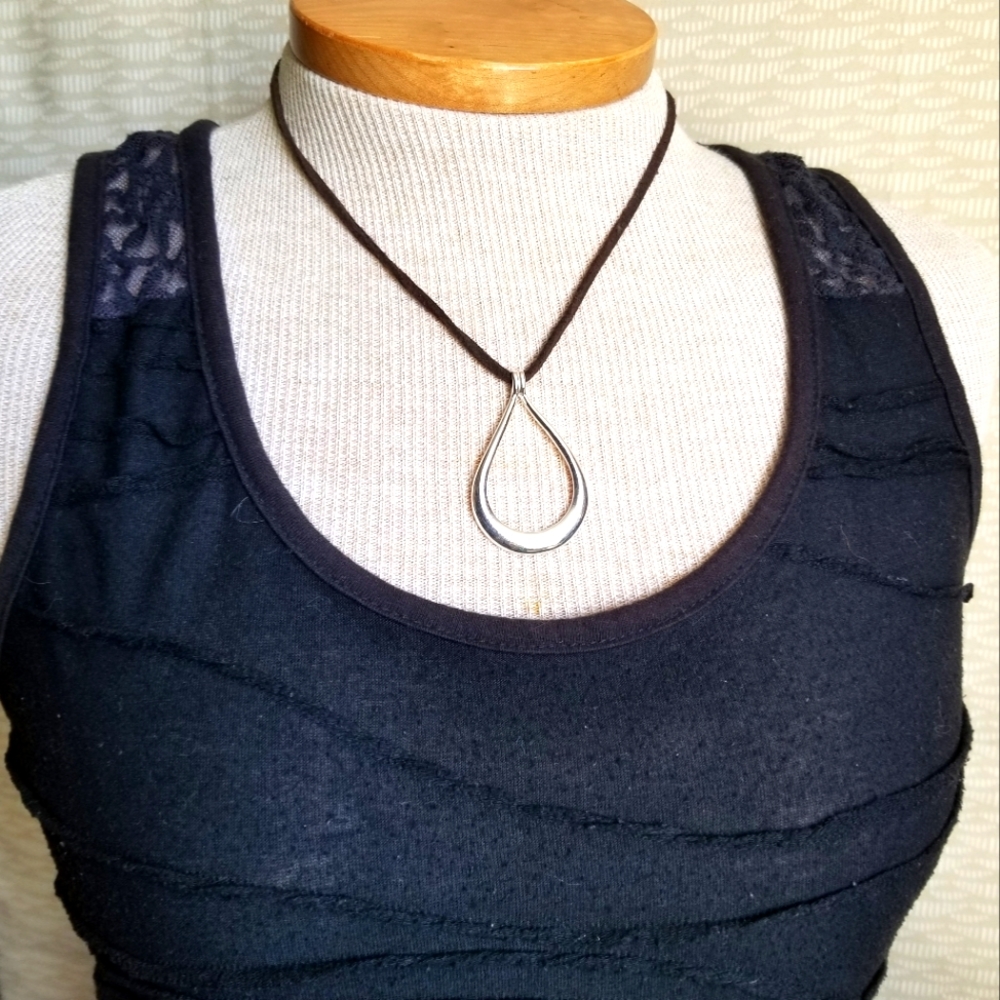 Liz & Co. tear drop metal & leather necklace